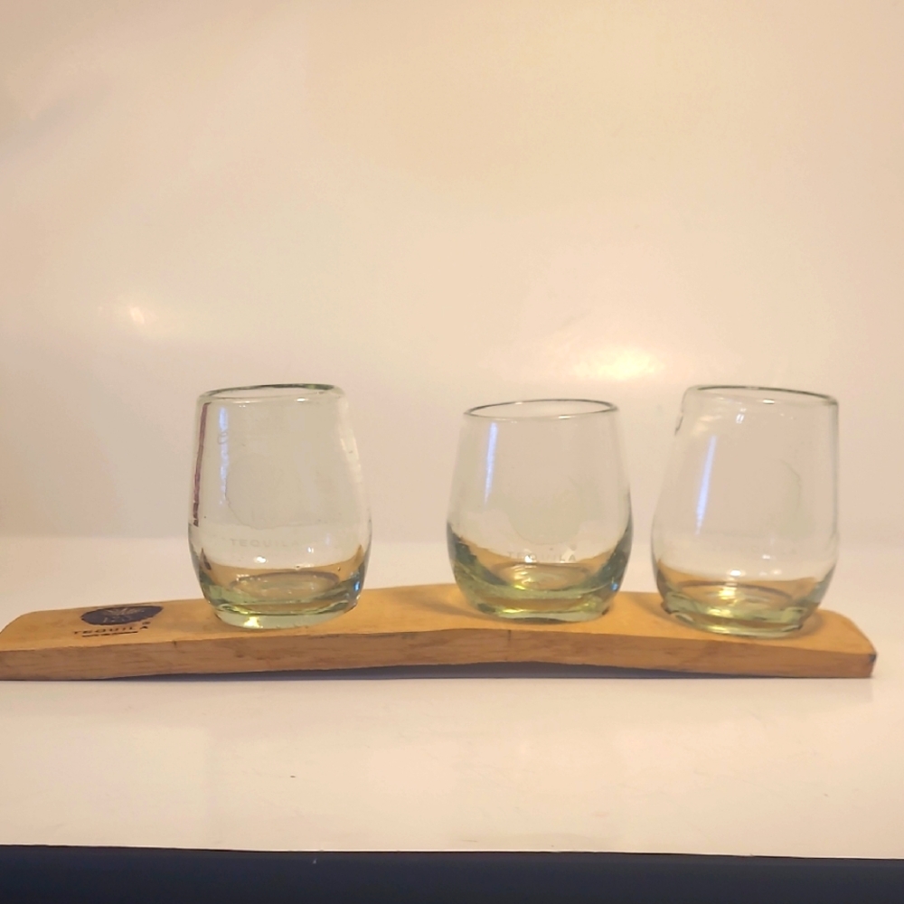 Tequila Tasting Glass Set with Wooden Tray